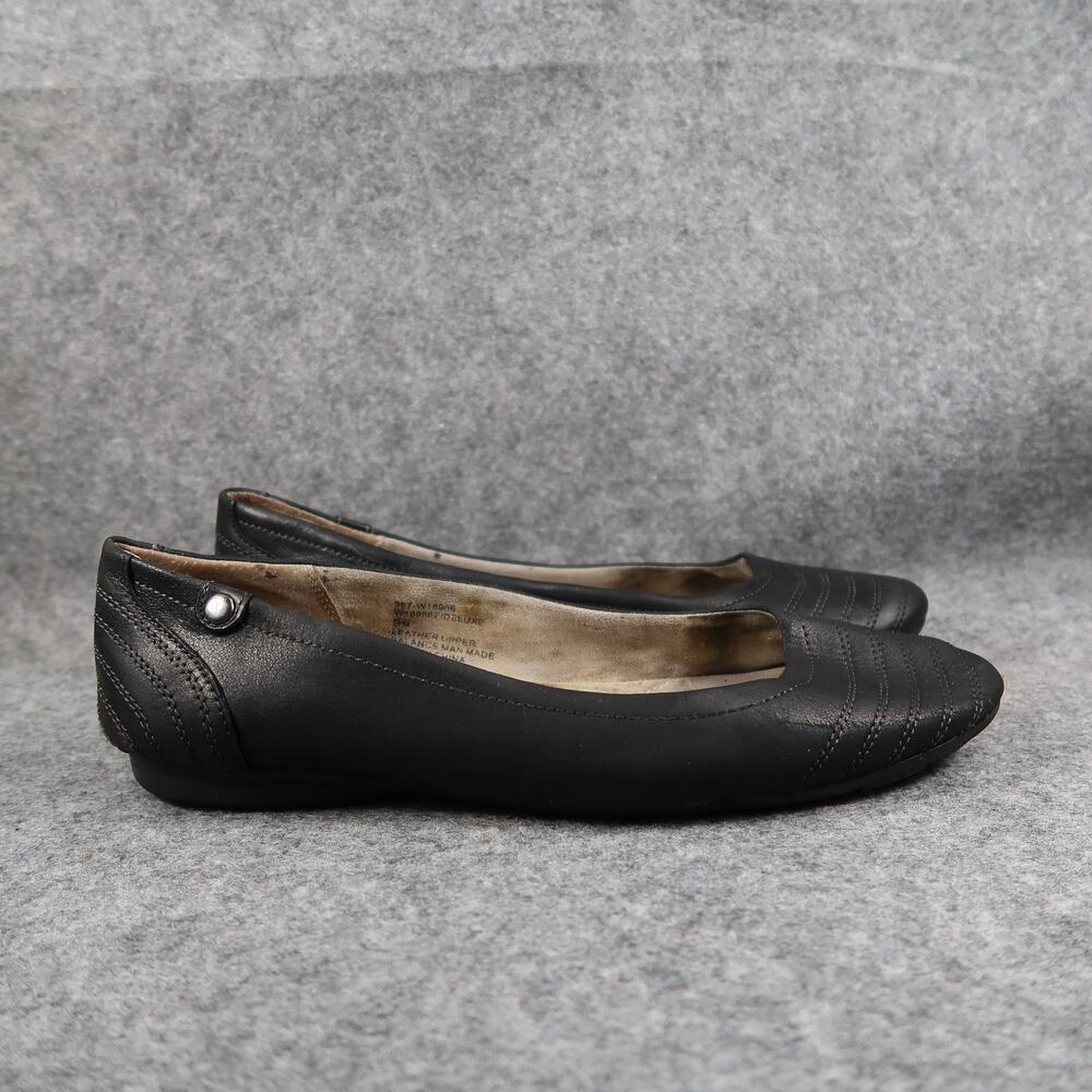 White Mountain Shoes Womens 9 Ballet Flats Slip On Casual Black Leather Comfort